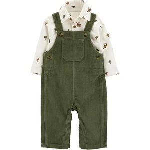 Kids Olive Green Corduroy Overalls Set